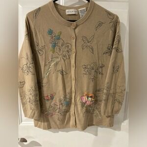 Vintage White Stag Cardigan‎ blue pink flowers, spring